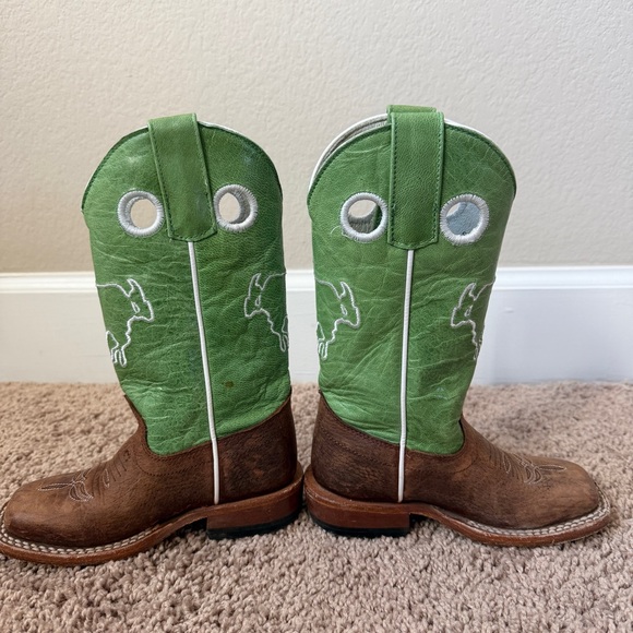 Olathe Boot Co. Youth Kids Green and Brown Boots Sz 9 - Picture 10 of 14